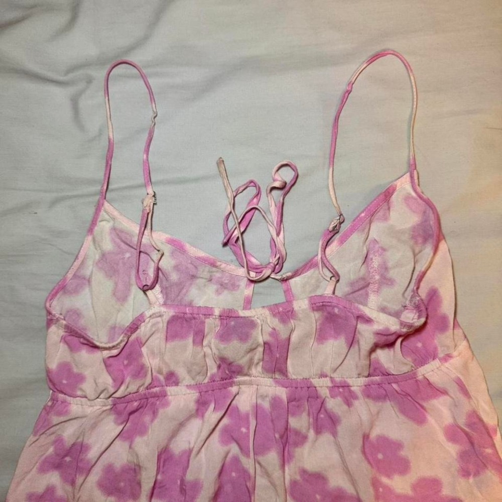 Wild Fable Pink Floral Tie Front Mini Dress Adjustable Straps Smocked Back Small - Picture 5 of 6